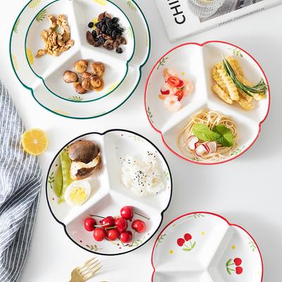 Nordic Ceramic Tableware Grid Plates Children'S Separate Plates Breakfast Plates Creative Household Vegetable Plates Separate Plates