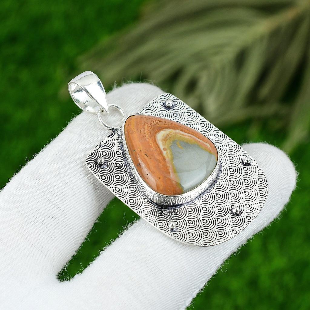 Natural Maligano Jasper Gemstone Pendant 925 Sterling Silver Jewelry For Girls