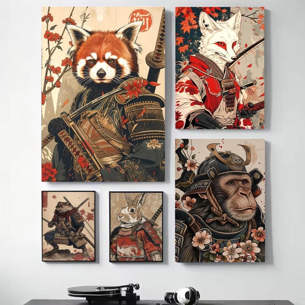 1 Stück Japanisches Panda Hase Fuchs Löwe Schildkröte Samurai Poster HD Poster Heim Zimmer Bar Café Dekor Kunst Wandmalerei Bild