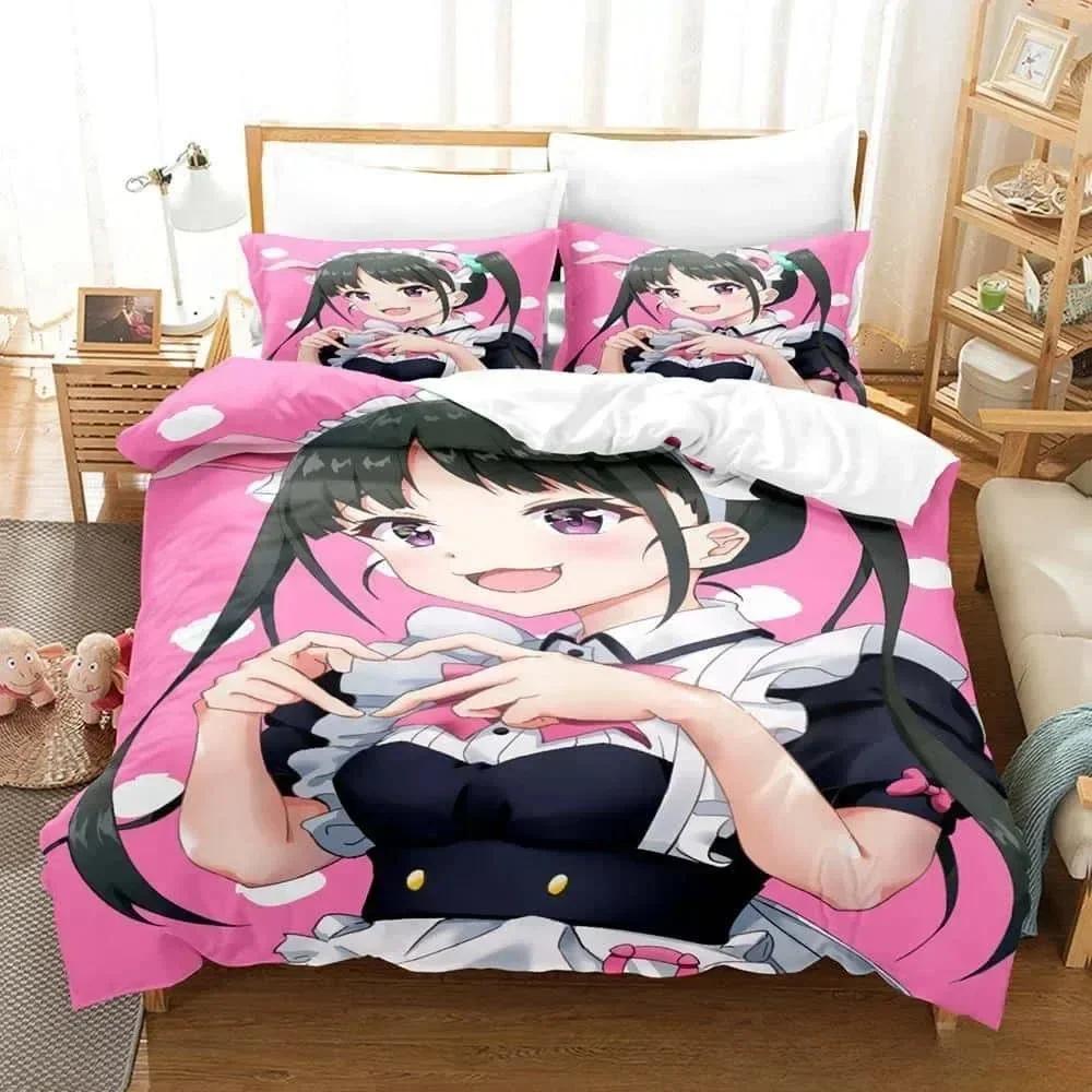 

3D Anime Akiba Maid War Bedding Set Single Twin Full Queen King Size Bed Set Adult Kid Bedroom Duvet Cover Sets Home Textiles EU Single(135*200cm)3pcs