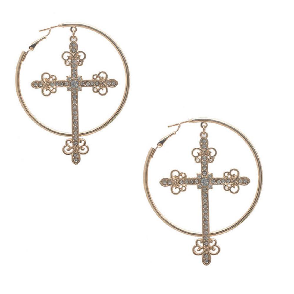 Orecchini a Cerchio Punk Y2k Geometrici Cerchio Brillante Strass Croce per Donne Gioiello Accessorio Personalità Esagerata