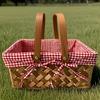 1pc Handwoven Basket - Multi-Purpose Rectangular Storage with Red-White Checkered Lining & Sturdy Frame, Durable Fabric