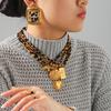 Retro leopard print woven rope necklace, niche high-end bracelet, fashionable versatile titanium steel earrings