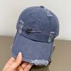 Fashion Washed Polished Hole Soft Top Baseball Cap Children Metal Pin Trendy Big Head Circumference Peaked Cap Men