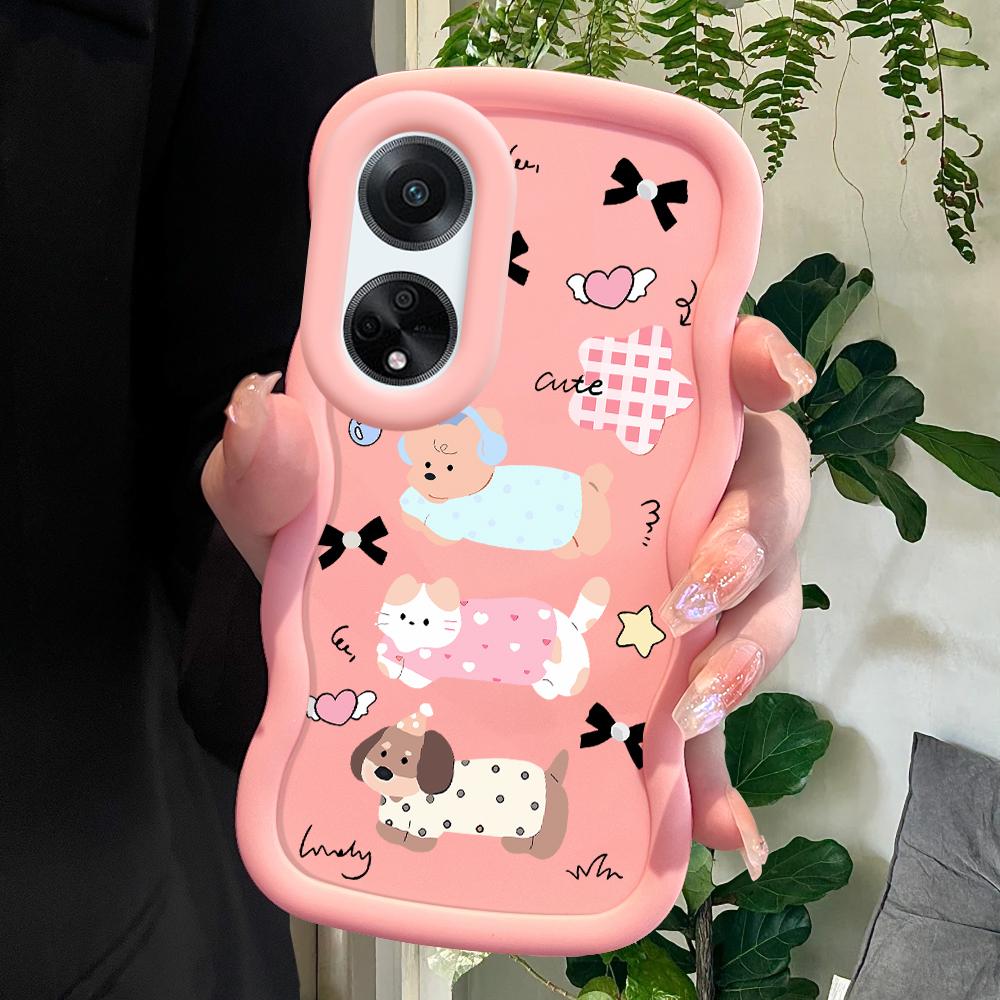 

Окрашенный узор Big Wave Edge Мягкий силиконовый материал Macaron чехол для телефона противоударный защитный резиновый чехол для OPPO Reno Realme OPPO Reno10 5G розовый