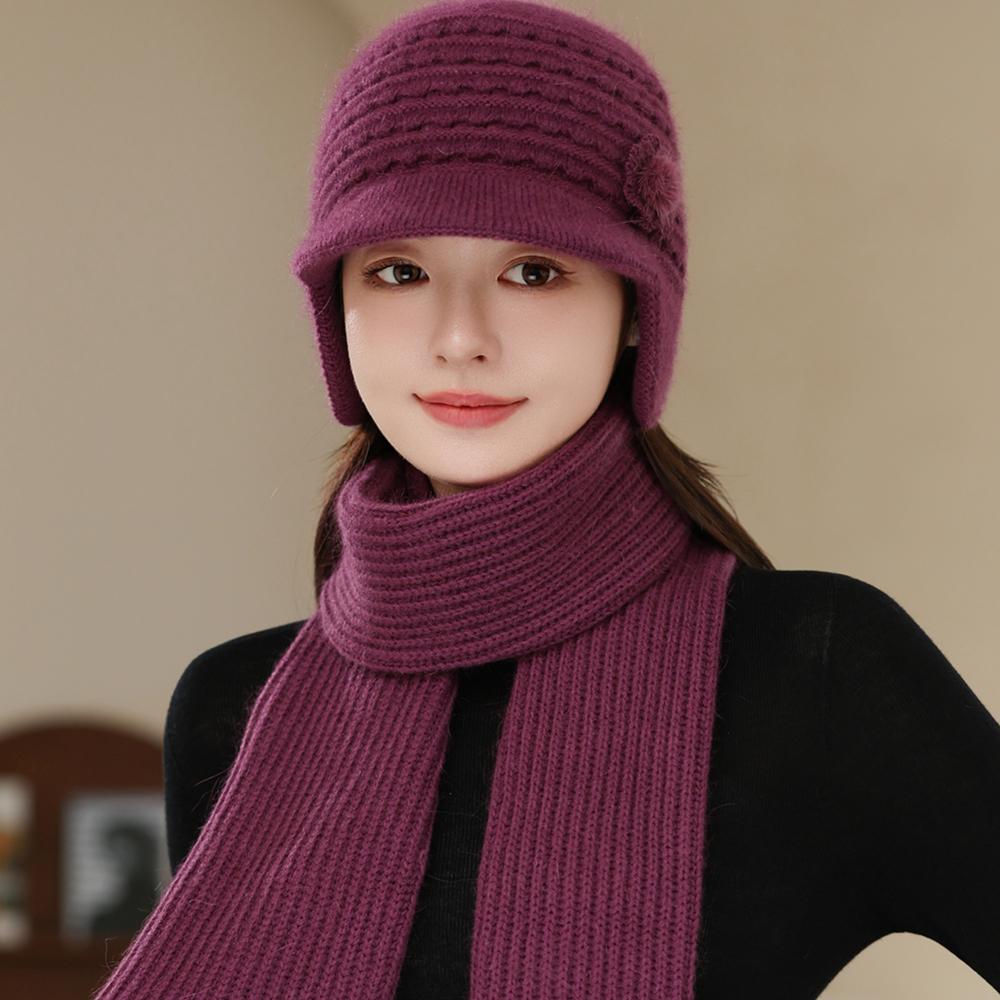 Neuer Stil Damenmode Winter Warmhalten Anzug Weiblich Dandy Mützen für Frauen Lässige Kaninchenfellmischung Strickmütze Wintermütze Set
