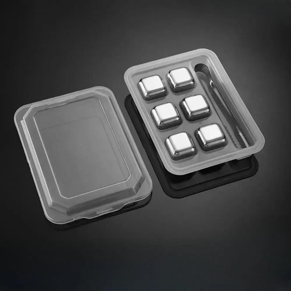 

Набор из 6 кубиков льда для виски с силиконовыми щипцами и формочками для кубиков льда из нержавеющей стали, многоразовые кубики льда серебряный