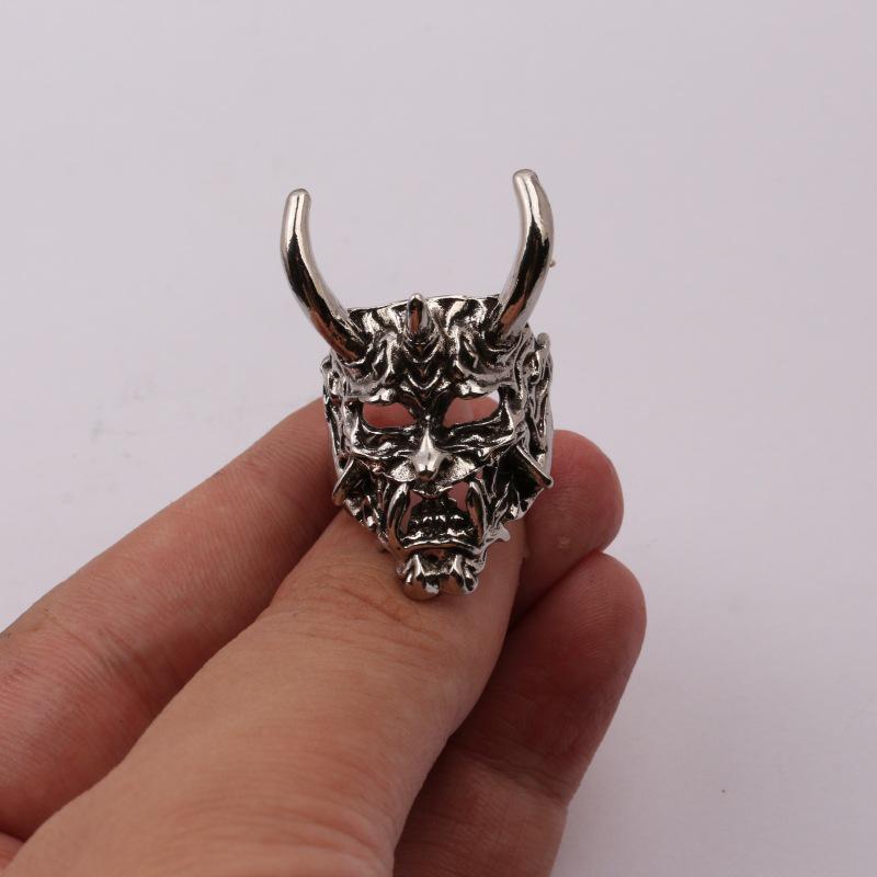 Japanese Red-faced Hannya Mask Open Ring - Dark Aged Punk Trend Jewelry for Boys