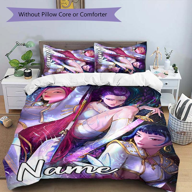 3pcs KPop Demon Hunters7 Cover Set - Personalized Name, HD Printed Bedding with 1 Cover and 2 Pillowcases - Perfect for Home Decor, Easy Care