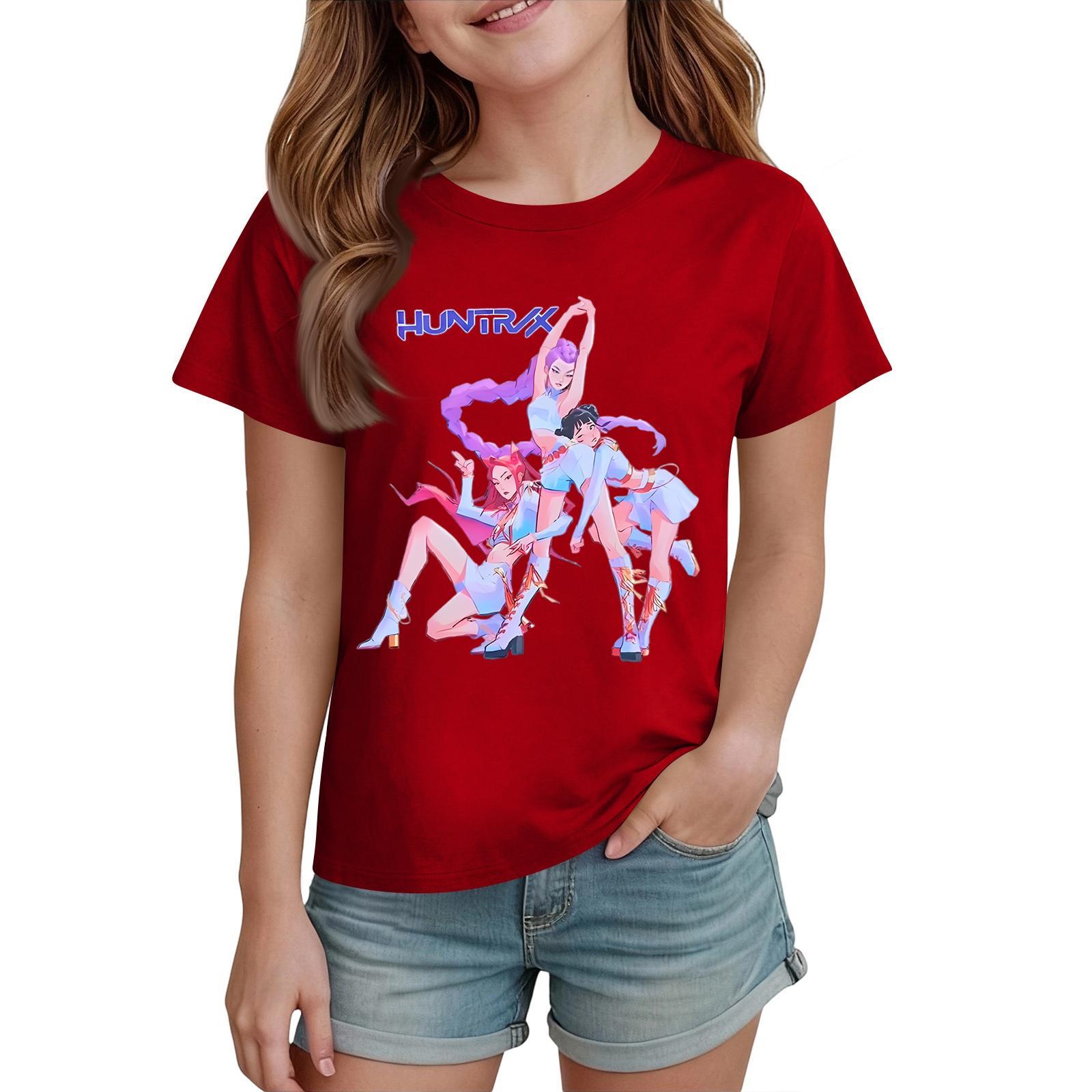 

Kids Short Sleeve Graphic T Shirt Anime Style Casual Top for Boys and Girls Lightweight Comfortable Fit Soft Fabric 110 красный