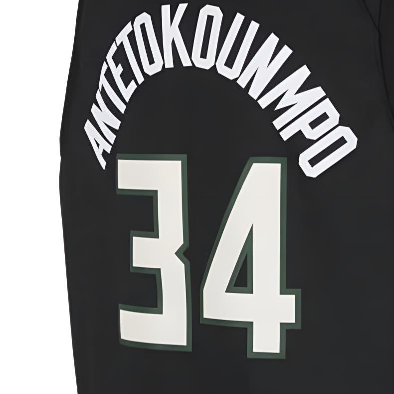 Jordan Dri-FIT NBA Swingman Jersey Printed Quick-Dry Short Sleeve Kids Basketball Shirt 2023-24 Season Milwaukee Bucks 34 Kids Jersey Black DZ4141-010