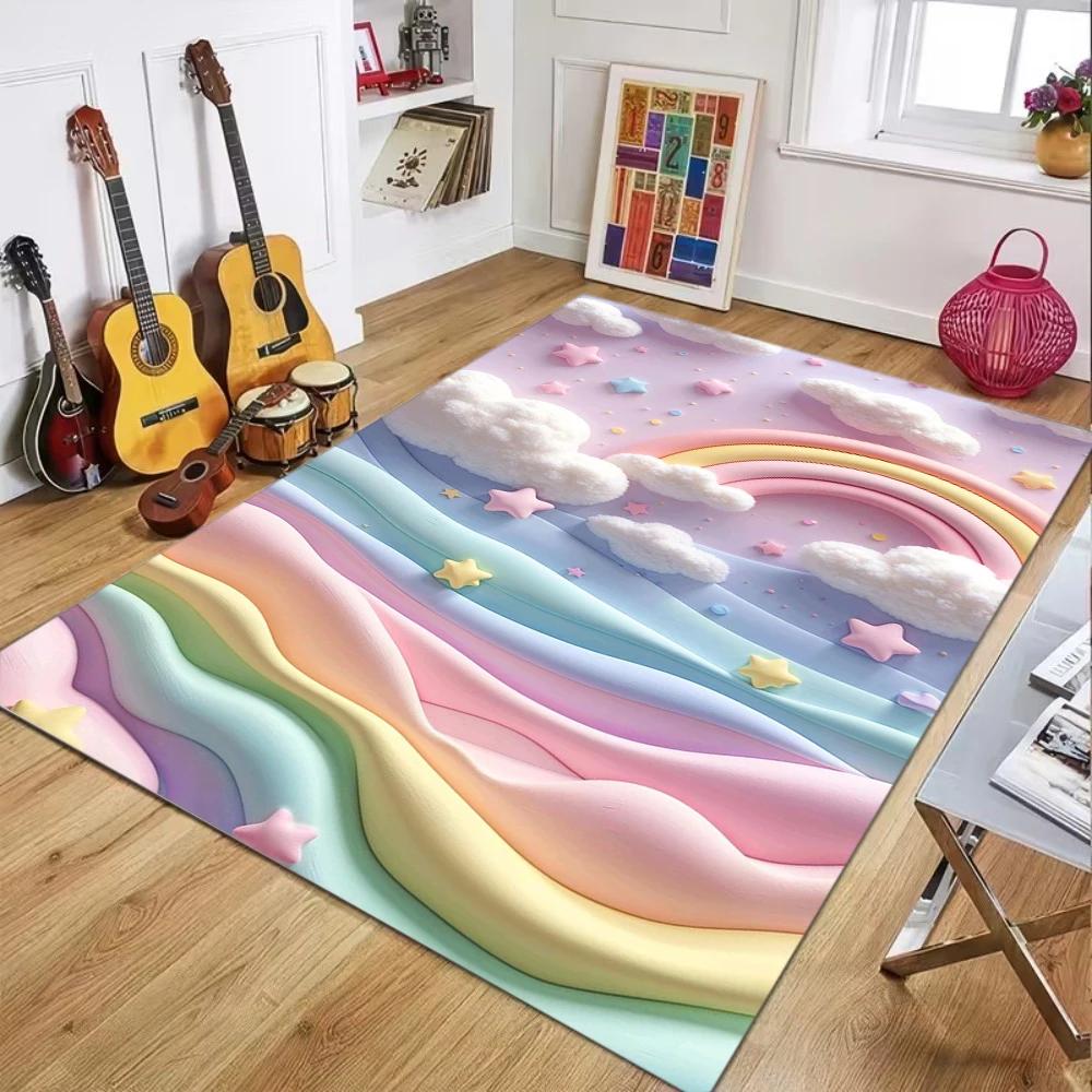 3D Cartoon Rainbow Shaggy Rug, Non-slip Soft Fluffy Area Carpet For Kids Bedroom Nursery Home Decor