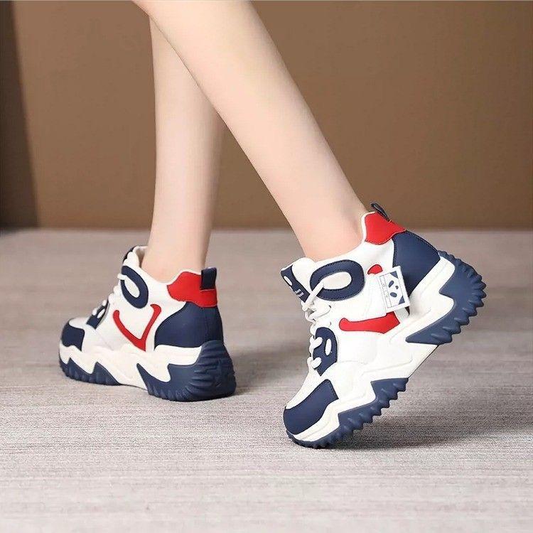 Soft leather dad shoes women's 2025 spring new thick-soled inner height-increasing women's shoes casual shoes panda shoes versatile travel shoes