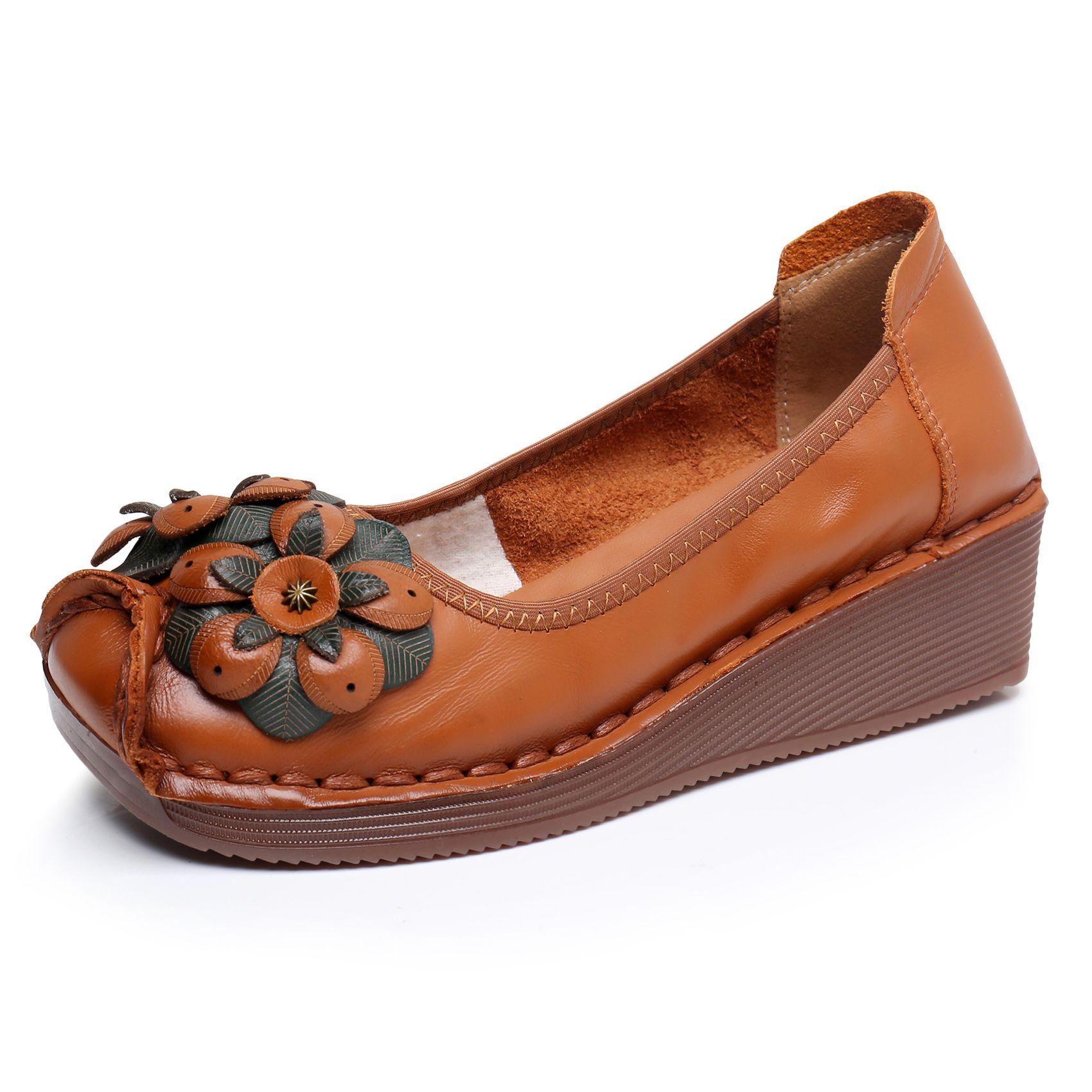 

2024 Осенние женские мокасины из натуральной кожи на плоской подошве с цветочным принтом и круглым носком Мягкие однотонные туфли на платформе Женская обувь Zapatos De Mujer CN 41