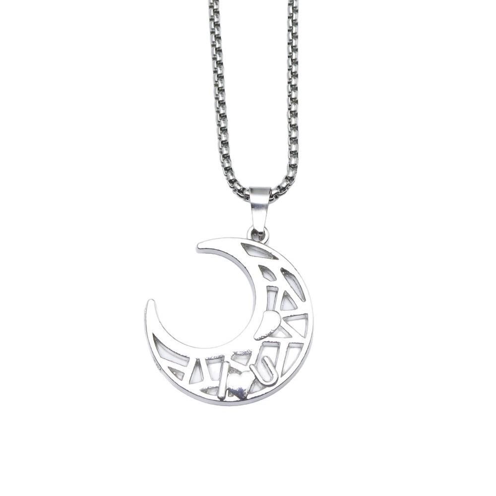 Heart & Moon Patchwork Pendant Titanium Steel Necklace for Couples