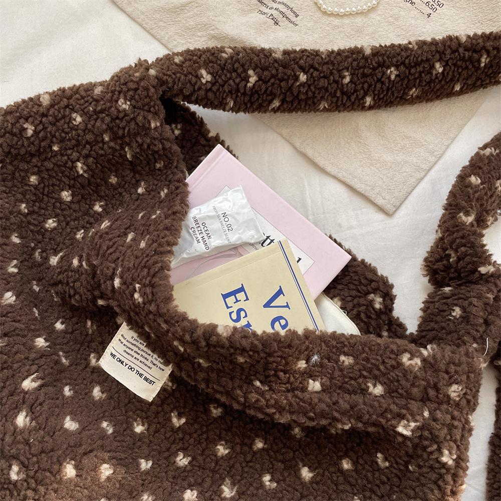 Herbst/Winter Plüsch Herz Umhängetasche - Canvas Schultertasche mit großem Fassungsvermögen