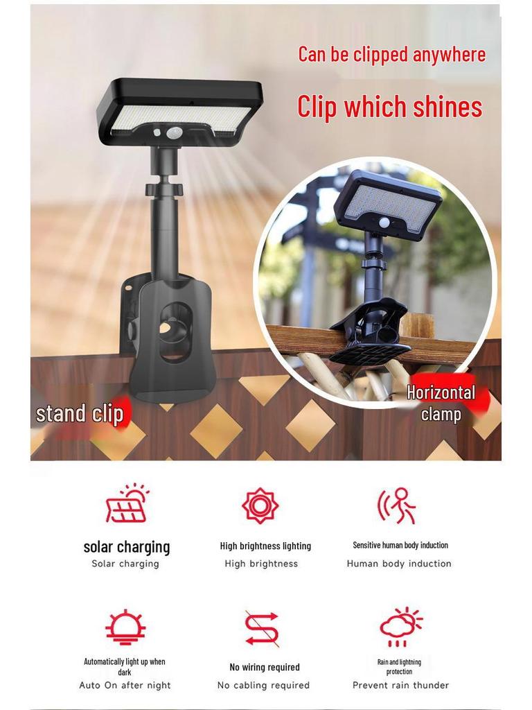 Solar Clip-on Outdoor Courtyard & Villa Wall Lamp for Park and Lawn Lighting