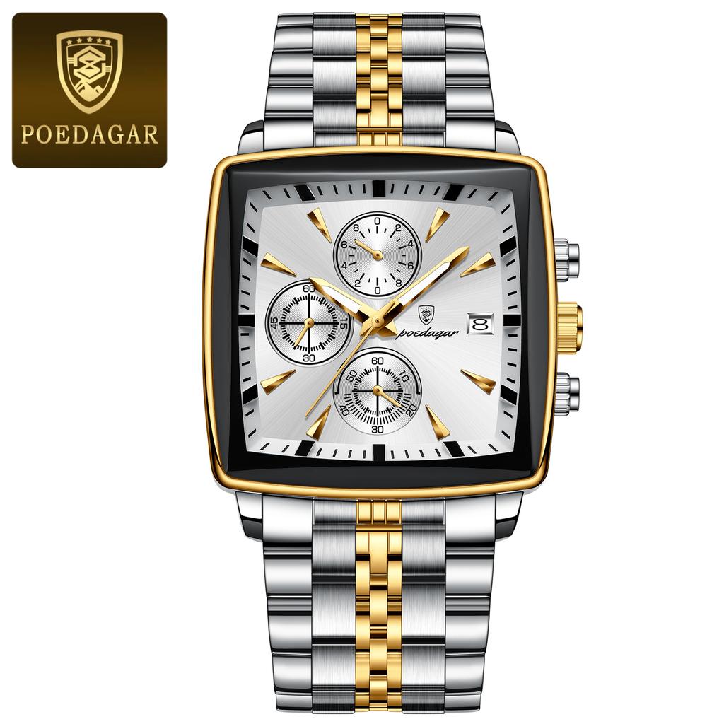 POEDAGAR Top Luxury Male Wristwatch Waterproof Luminous Stainless Steel Men Watch Chronograph Date Business Quartz Men's Watches