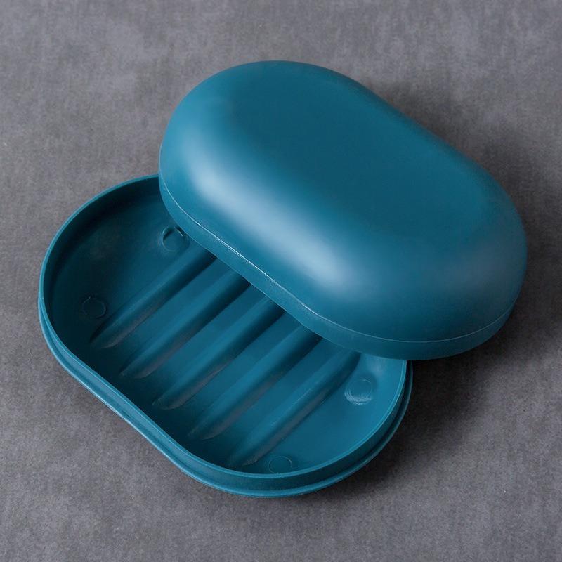 1pc Elegant Oval Plastic Soap Holder with Lid - Portable, Water-Draining Soap Box for Home and Travel Use