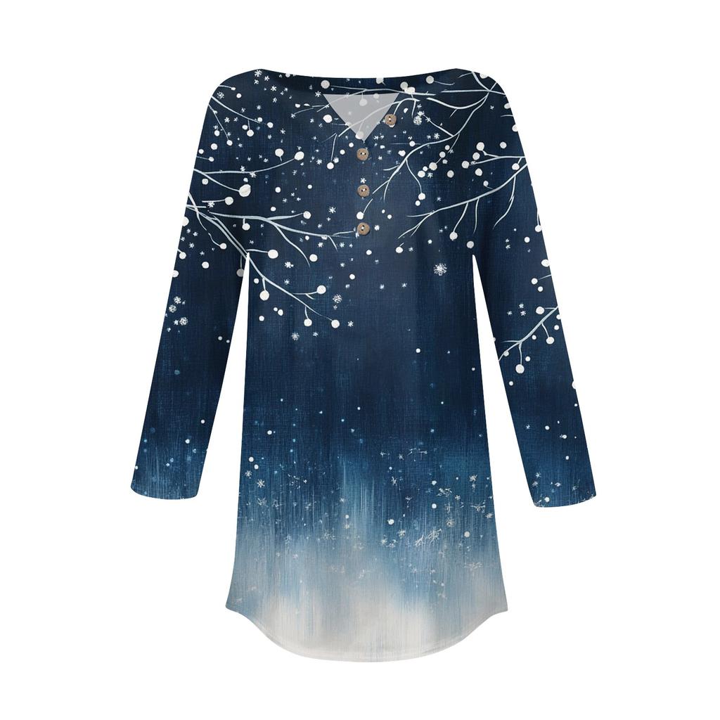 Women's Fashion Loose Button Collar Print 3/43/4  Sleeve T-Shirt Tops Pullover