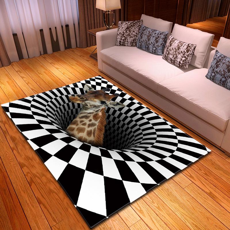 3D Vortex Illusion Carpet Entrance Door Floor Mat Abstract Geometric Optical Doormat Non-slip Floor Mat Living Room Decor Rug
