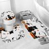 4-teiliges Duschvorhang-Set mit Halloween-Kürbis und schwarzer Katze, wasserdicht für Badezimmer, rutschfeste Badezimmerteppiche, Deckel, Toilettendeckel, Badematte