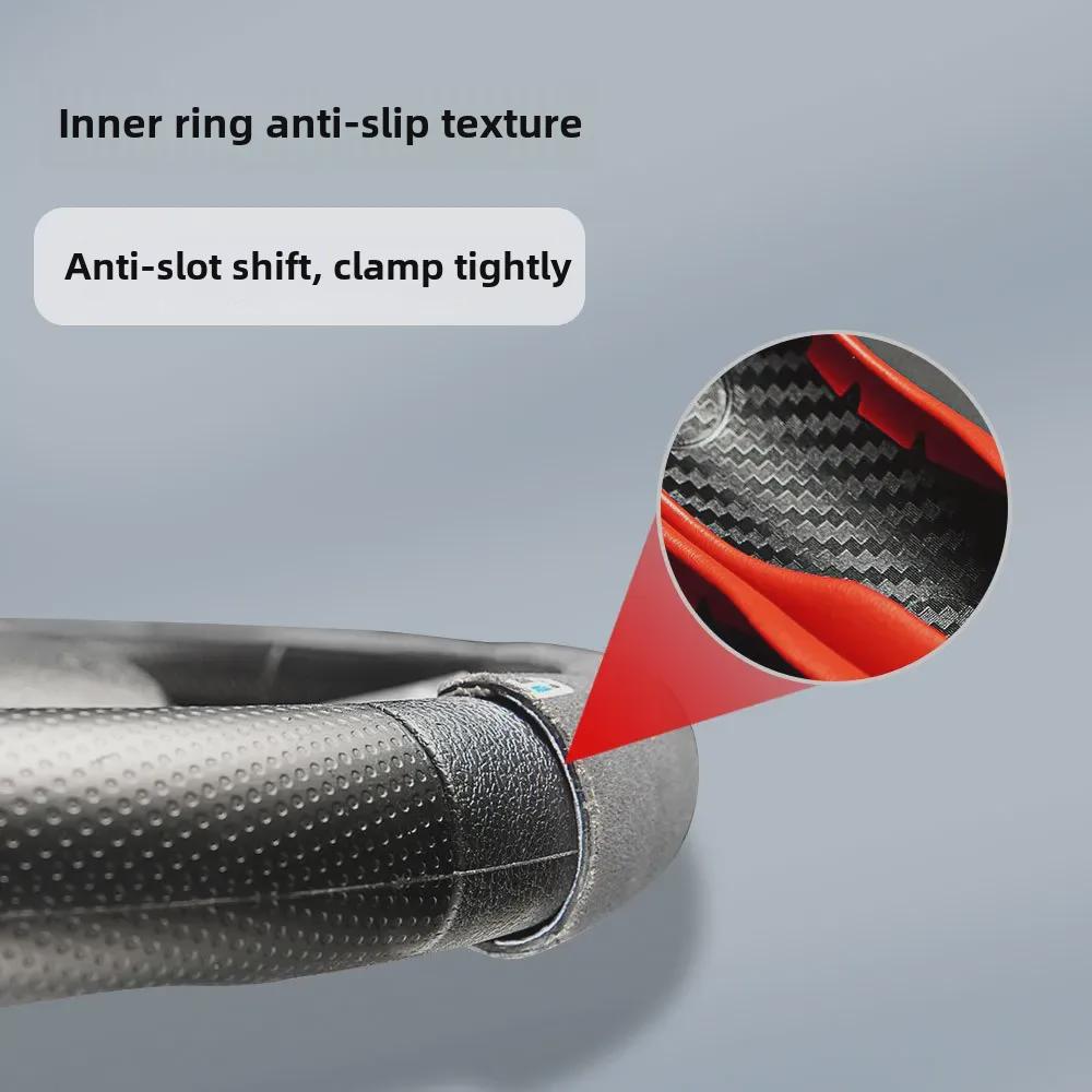 "Ultra-Thin Nappa Perforated Clip-On Steering Wheel Cover: Warm in Winter, Cool in Summer, Non-Slip Design"