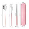 Stainless steel 3-piece cutlery set featuring chopsticks, fork, and spoon, with case. Portable and hygienic, perfect for students and adults, perfect
