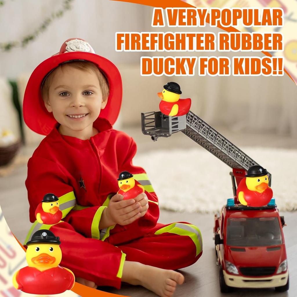 12 Pcs Fireman Rubber Ducks 2 Inch Cool Rubber Ducky Bath Toy for Party Favors Birthday Party Gifts BeacH Pool Toys