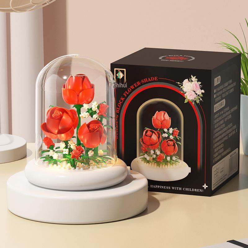 Lego-kompatible Bausteine Blumentopf & Bonsai Rosen Set, Bauspielzeug Geschenk für Mädchen