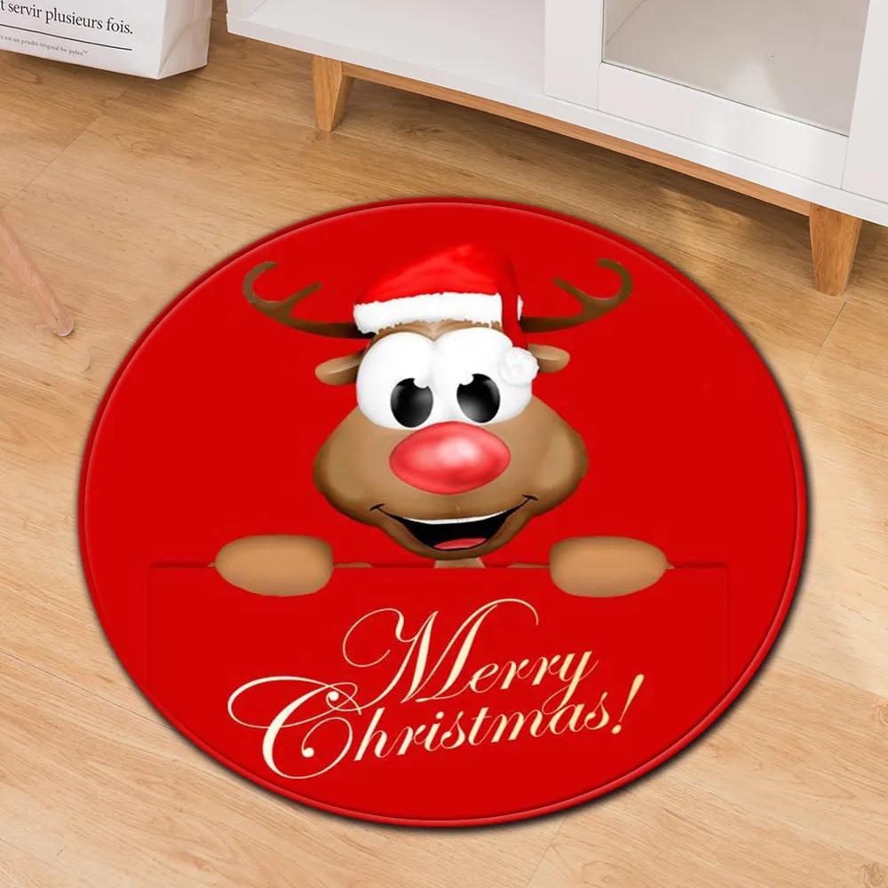 Christmas Santa Claus Pattern Round Carpet Living Room Bedroom Room Floor Decoration Carpet Home Bathroom Non-slip Floor Mat