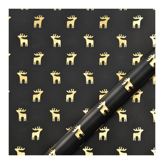 Christmas Reversible Wrapping Paper Roll Black Gold Foil Christmas Tree Snowflake