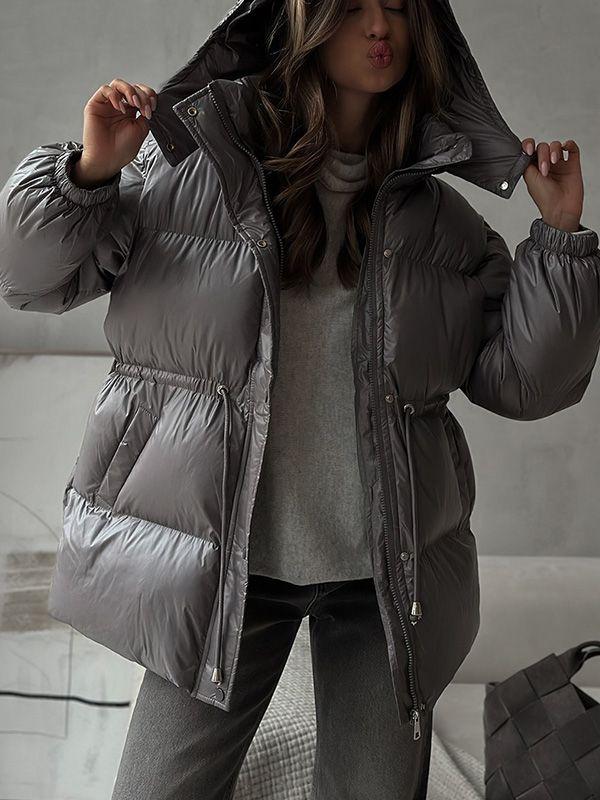 Drawstring Slim-Fit Cotton Jacket Winter Hooded Zipper Cotton Jacket Comfortable and Warm Outerwear