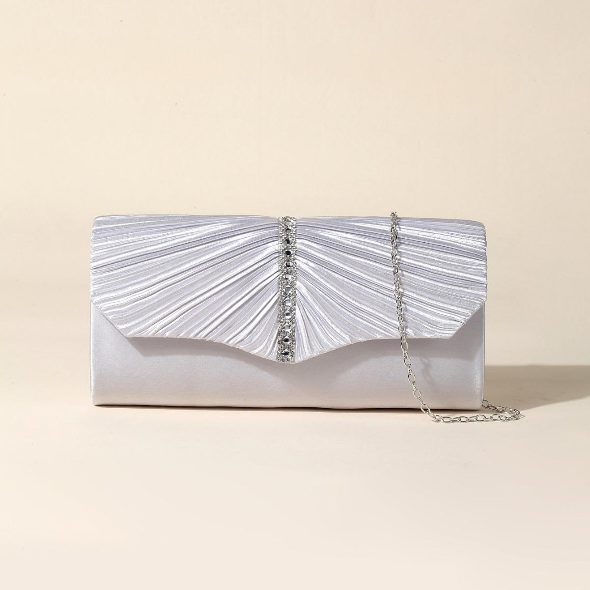 

Women Luxury Evening Clutch Party Banquet Gathering Wedding Lady Elegant Chain Crossbody Bags Shiny Rhinestones Trendy Handbag серебряный