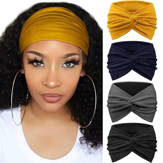 4 bucăți bentită elastică moale, cu design bun cu nod elastic, bandă de păr, culoare solidă, elastică, lavabilă, accesoriu de păr