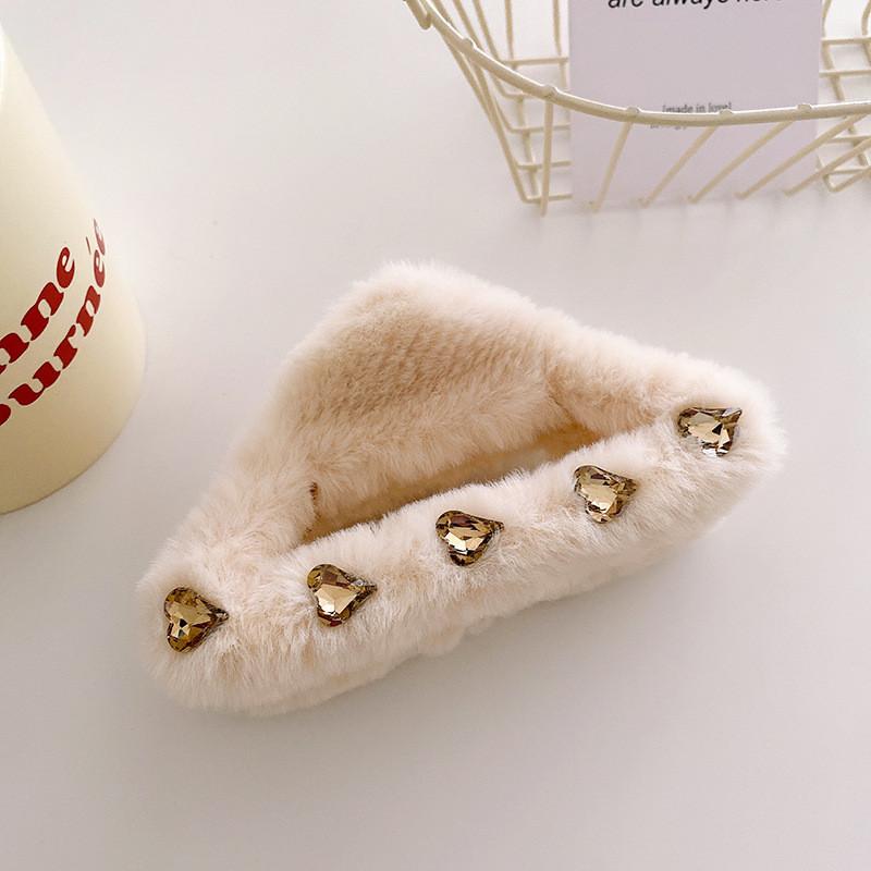 Chic Korean Style Soft Plush Hair Claw Clip With Sparkling Rhinestones For Women