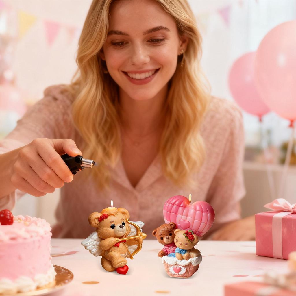 Bear Candle Mold 2 Pieces Romantic Making Mould 3D Stereo Bear Shape Silicone Candle Molds For Dating DIY Holidays Wedding