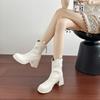 2025 autumn and winter new white thick-heeled short boots women's leather versatile thick-soled British Martin boots high-heeled thin boots