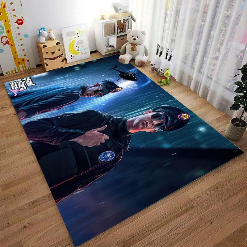 GTA Police Printed Flannel Carpet Non-Slip Suitable for Bedroom, Living Room, and Children's Room Decoration