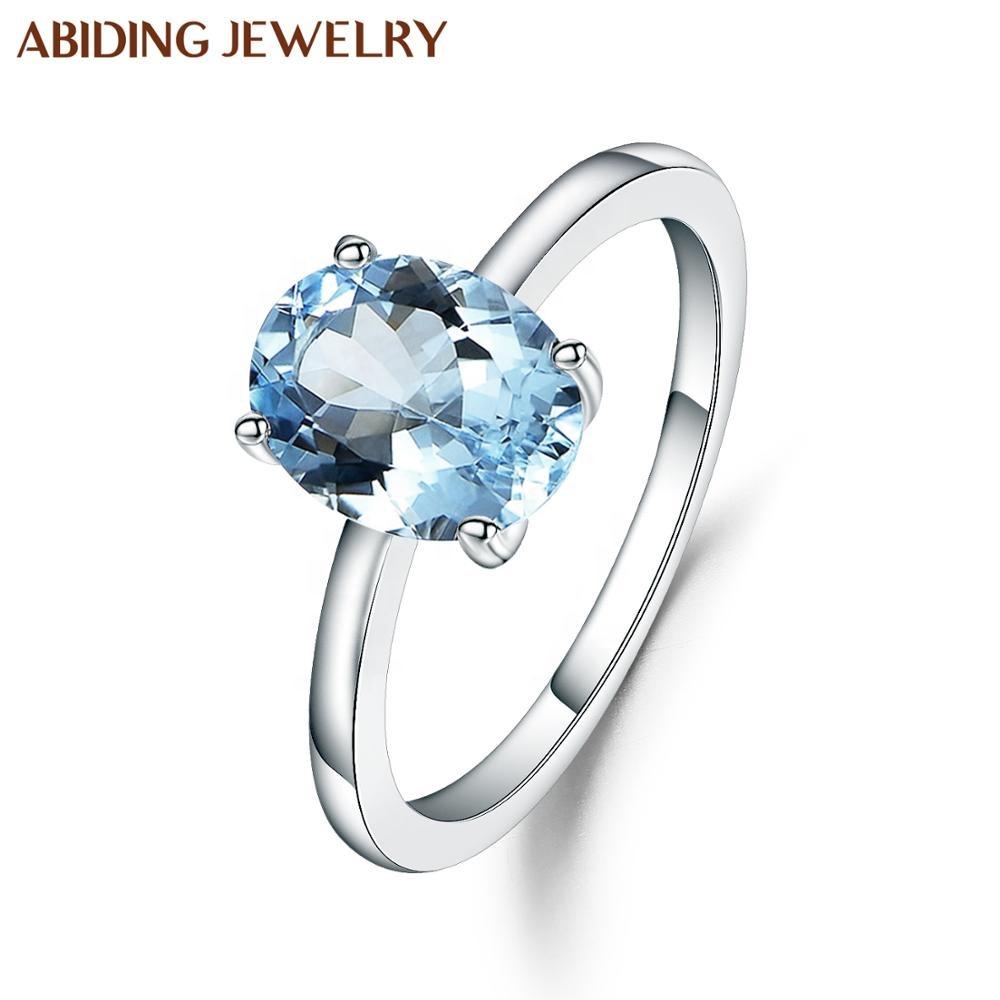 Abiding 4 Prong Oval Solitaire Ring Natural Blue Topaz Gemstone Jewellery 925 Sterling Silver Engagement Ring Women