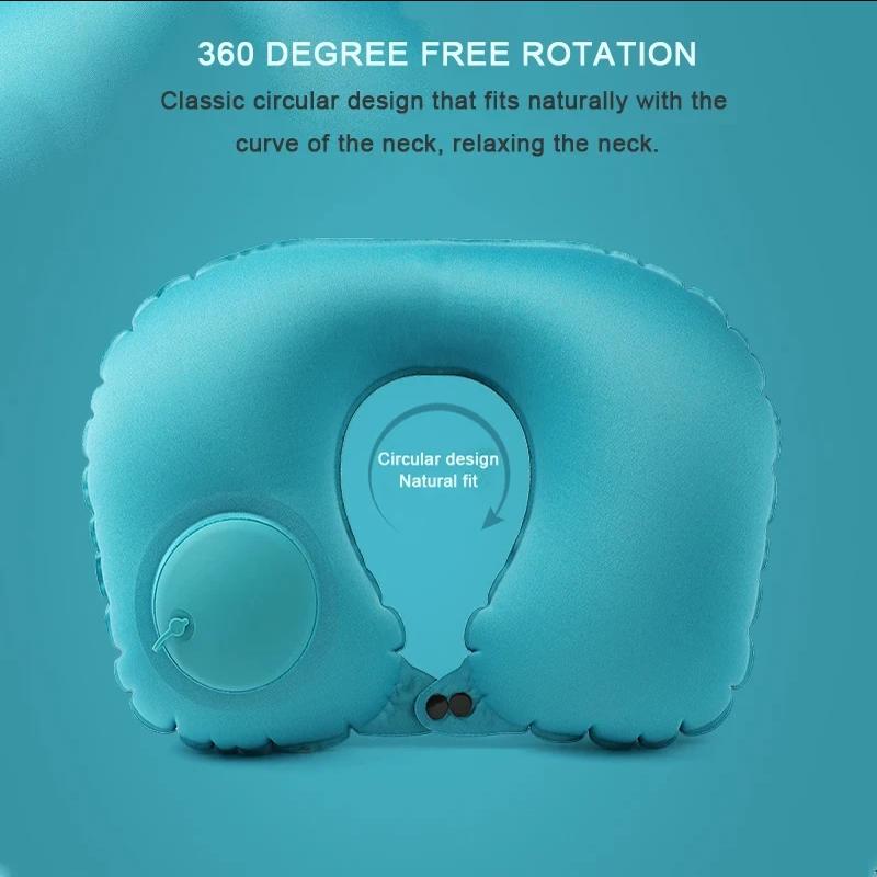 1 Press Type Inflatable Pillow U-shaped Pillow, Foldable U-shaped Double Hump Neck Pillow, Portable Outdoor Travel Pillow