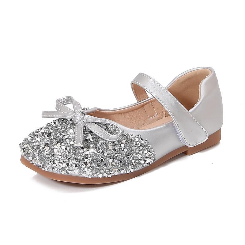 

Girls leather shoes, crystal princess shoes, new spring and autumn small leather shoes, children s performance soft-soled little princess single 36 срібний