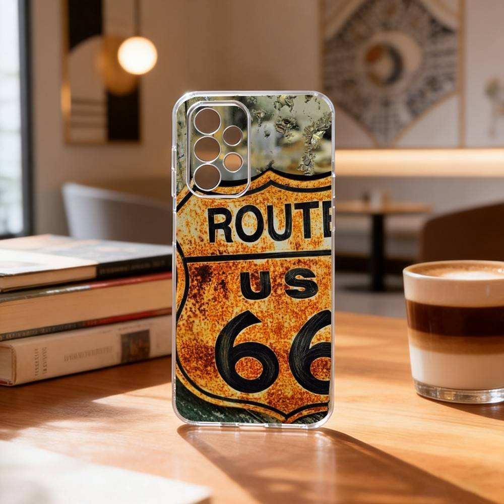 

A-American R-Route 66 Phone Case For Samsung S25,S24,S21,S22,S23,S30,Ultra,S20,Plus,Fe Transparent Cover Samsung S22ULTRA5G