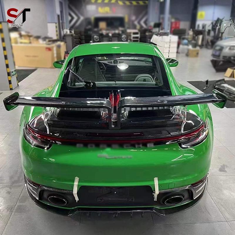 Porsche 911 992 Carbon Fiber Rear Spoiler with Techart Style Double Layer Wing (19+)