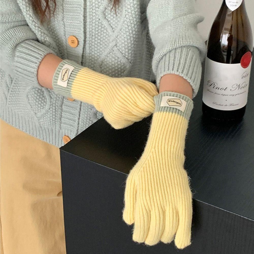 Striped Thermal Gloves Thickened Split Finger Long Gloves Autumn Winter Warm Gloves