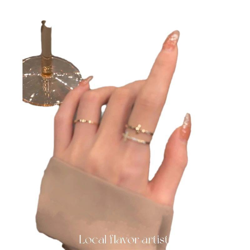 Elegant Double-Layer Zircon Cross Ring - Minimalist Open Design for Women