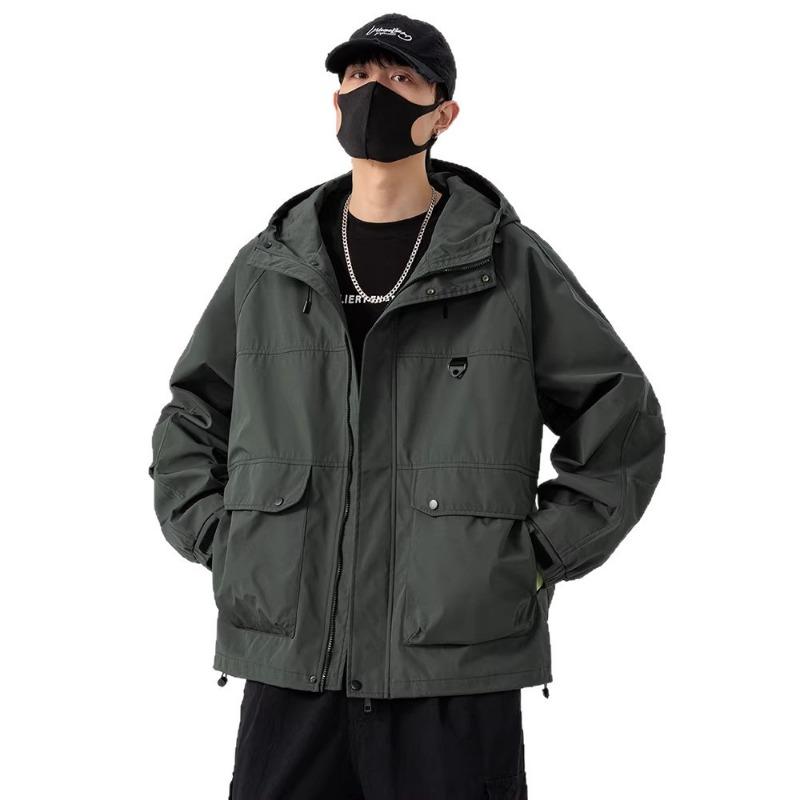 Men Plus Size Windproof Hooded Cargo Casual Loose Work Jacket Outerwear