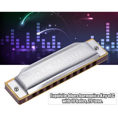 Suzuki 1072-B Folkmaster Standard 10-Hole Diatonic Harmonica Key of B 20 Tone for Beginner Student