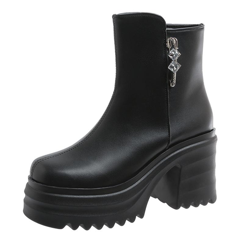 Platform Women Ankle Boots Crystal Leather High Heels Fad Shoes Designer Motorcycle Boots 2025 Trend Chunky Pumps Botas Mujer