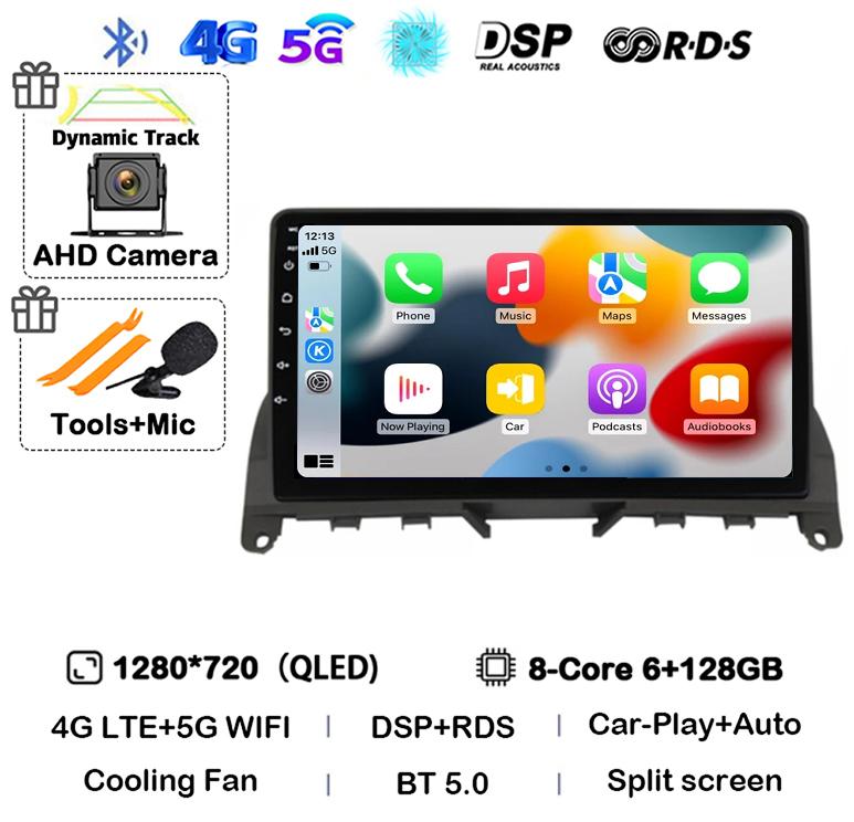 Android 14 Carplay Auto Pentru Mercedes Benz C Class 3 W204 S204 2006-2011 Radio Auto Autoradio Stereo Player Multimedia WIFI+4G DSP